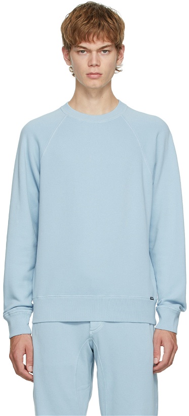 Photo: TOM FORD Blue Fleece Garment-Dyed Sweatshirt