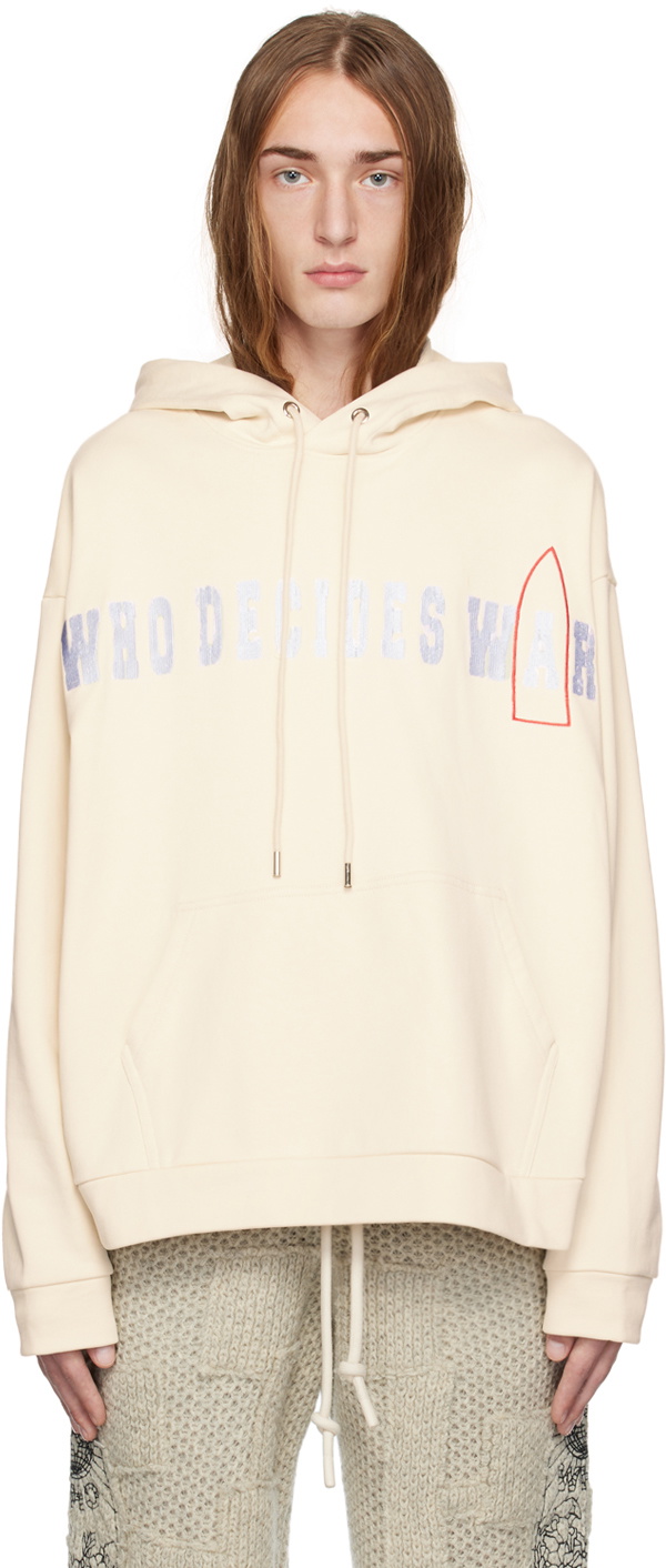 Who Decides War Off-White Embroidered Hoodie WHO DECIDES WAR by Ev Bravado