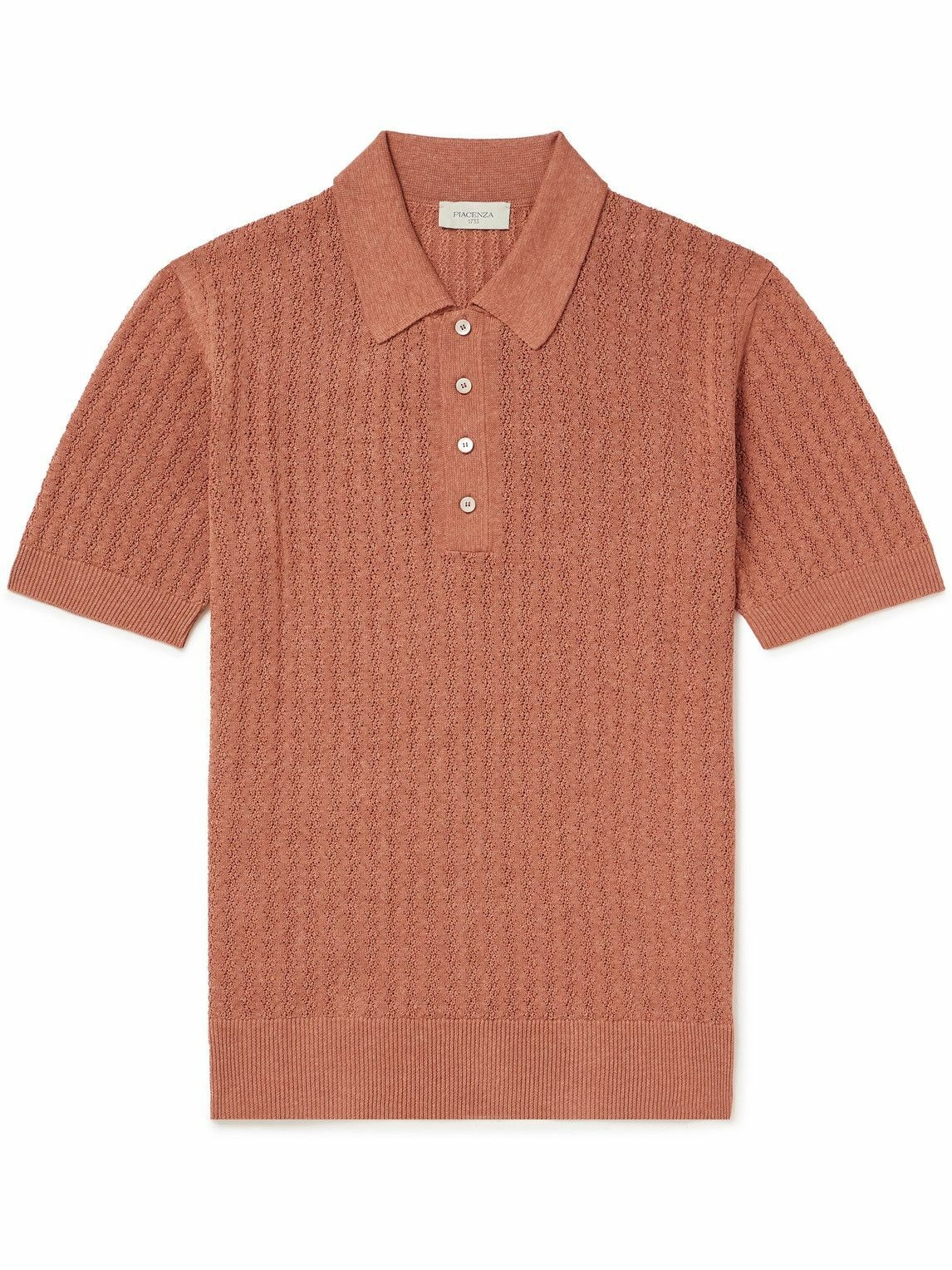 Photo: PIACENZA 1733 - Pointelle-Knit Silk and Linen-Blend Polo Shirt - Orange