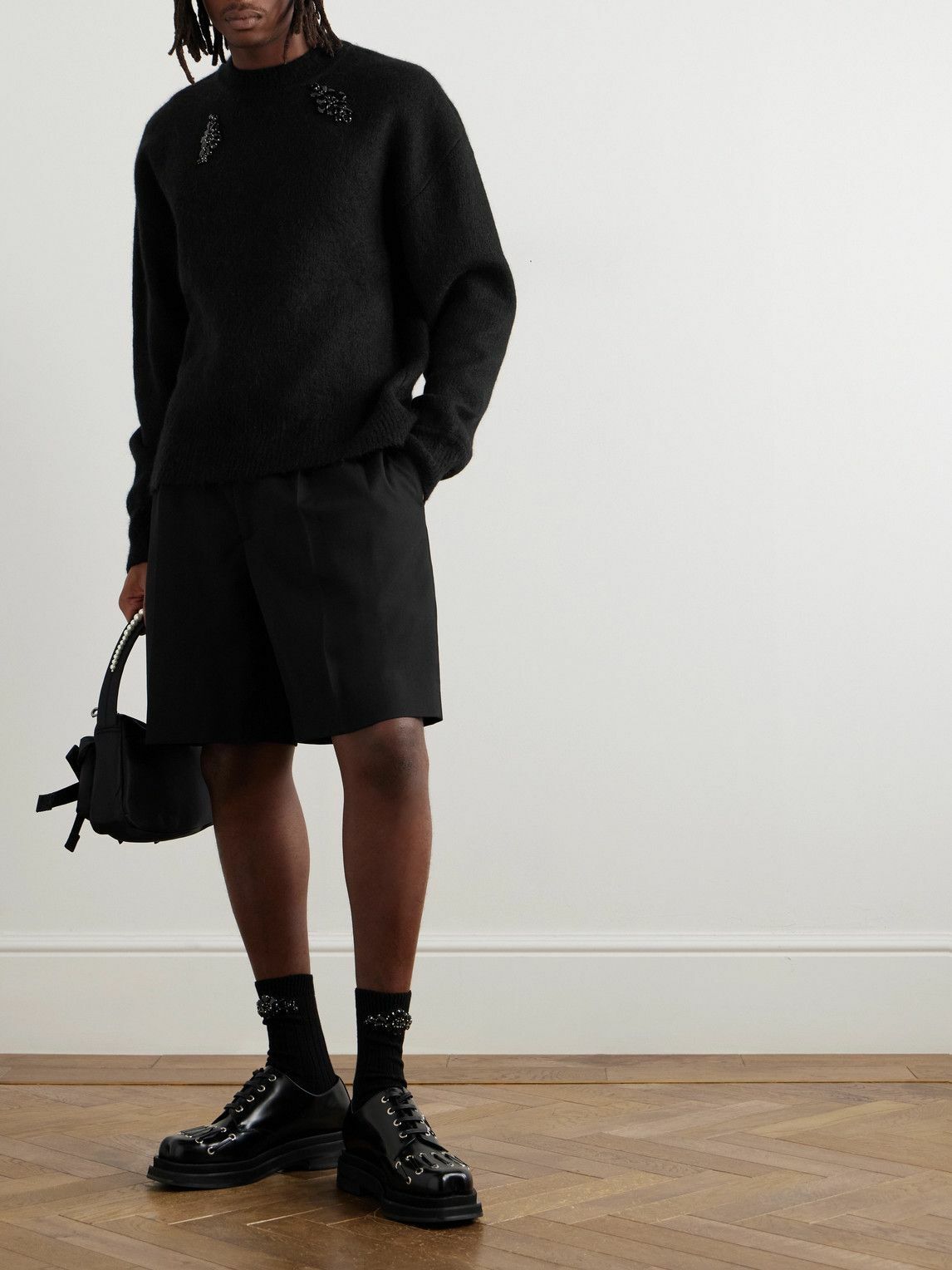 Simone Rocha - Crystal-Embellished Textured-Knit Sweater - Black