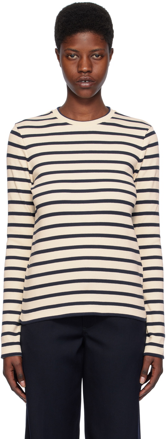 Jil Sander Off-White & Navy Stripe Long Sleeve T-Shirt Jil
