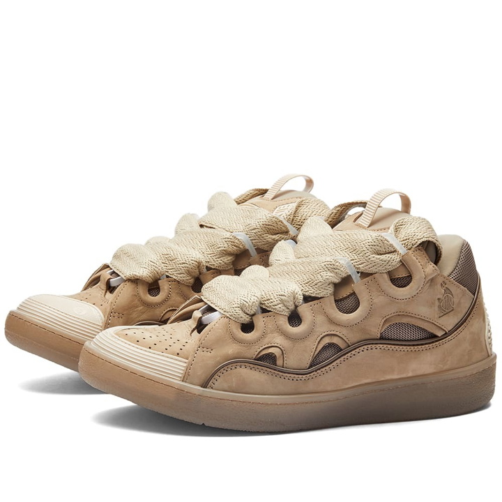 Photo: Lanvin Men's Suede Curb Sneakers in Taupe