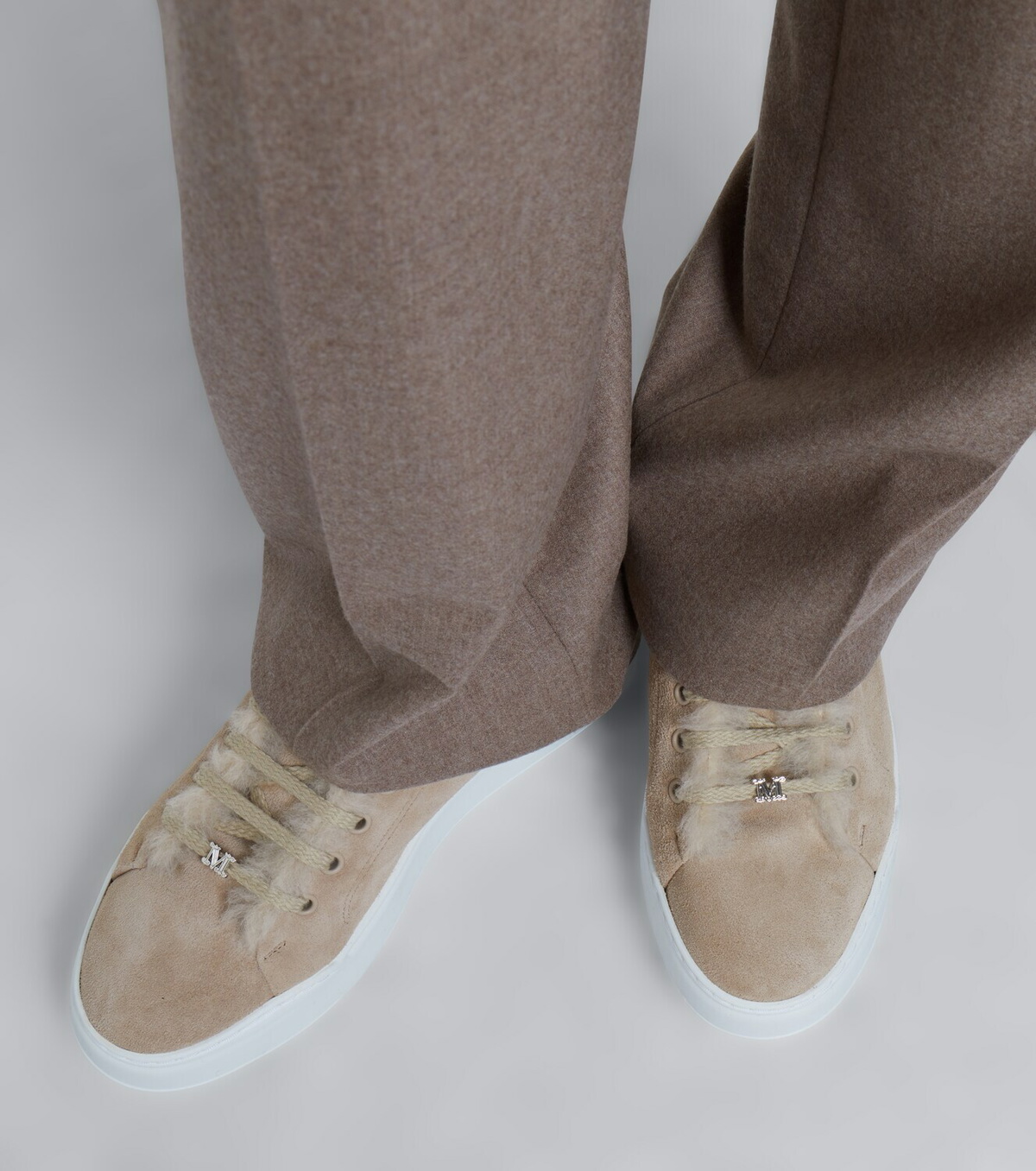 Max Mara Shearling-lined suede low-top sneakers