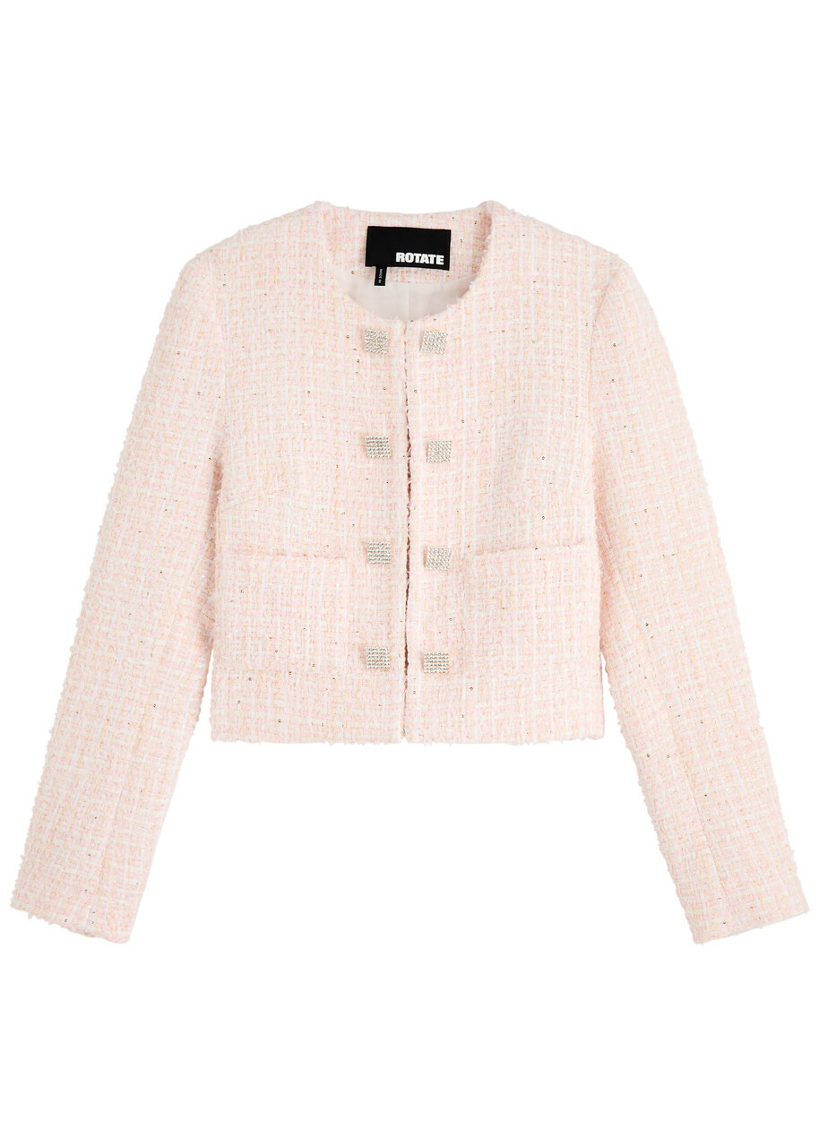 Rotate Sunday Sequin-embellished Bouclé Tweed Jacket Light Pink
