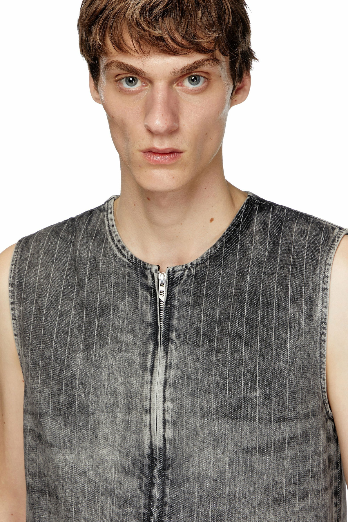 Diesel Vest in tailoring pinstripe denim - T-Shirts - Unisex - Grey