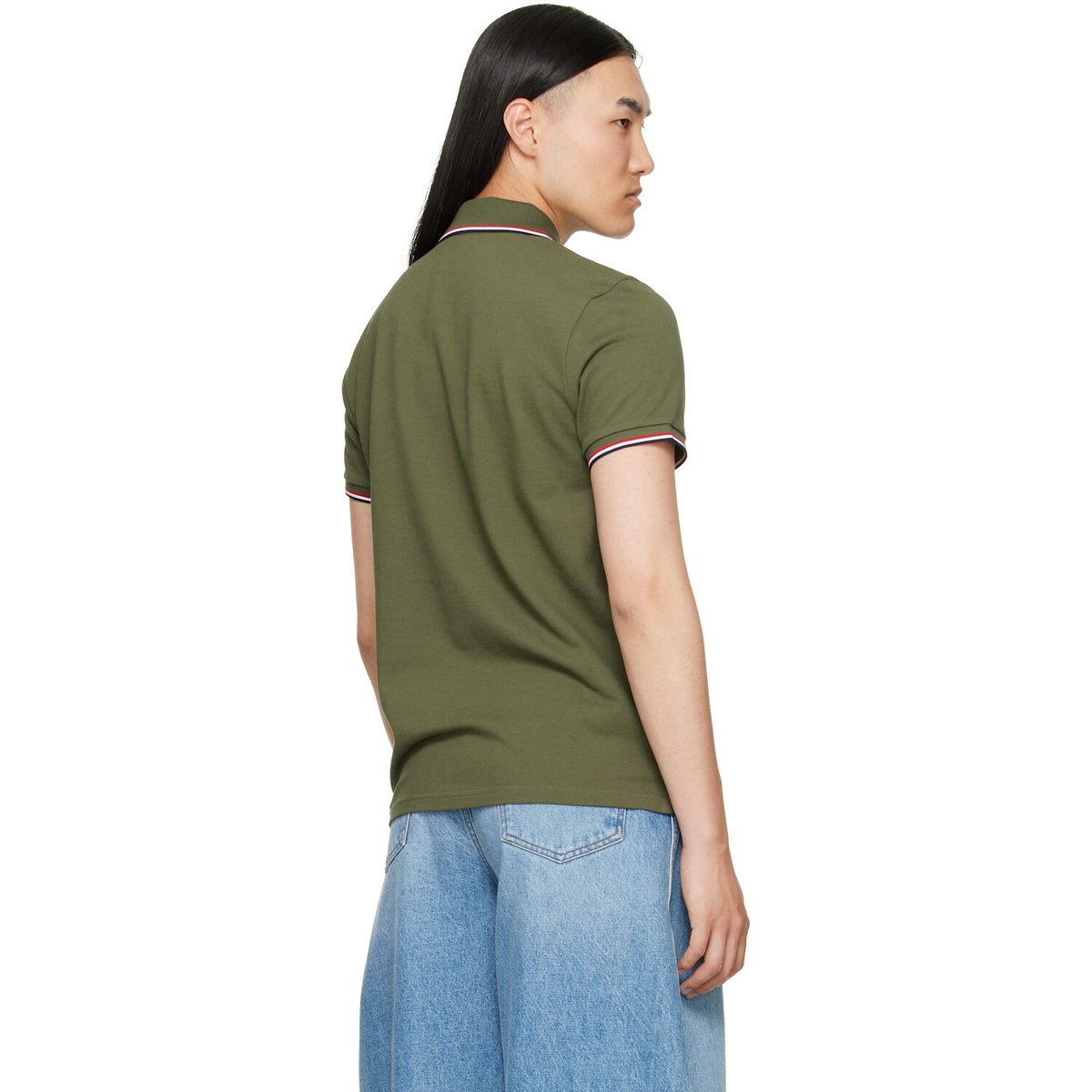 Moncler Khaki Tricolor-Trimmed Cotton Piquet Polo