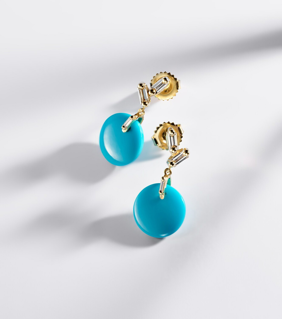 Suzanne Kalan 18kt gold drop earrings with diamonds and turquoise
