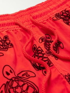 Vilebrequin - Moorea Straight-Leg Mid-Length Flocked Recycled Swim Shorts - Red