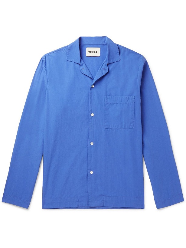 Photo: TEKLA - Camp-Collar Organic Cotton-Poplin Pyjama Shirt - Blue