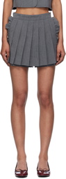 Pushbutton Gray Pleated Apron Shorts
