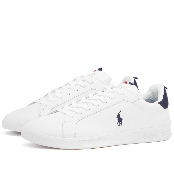 Photo: Polo Ralph Lauren Men's Heritage Court Sneakers in White/Navy/Red