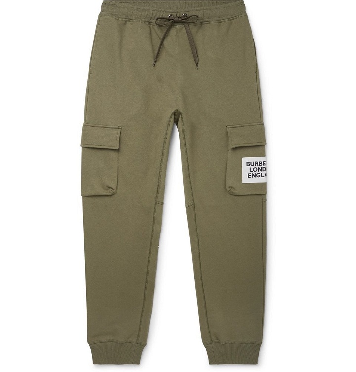 Photo: Burberry - Tapered Logo-Print Loopback Cotton-Jersey Sweatpants - Green