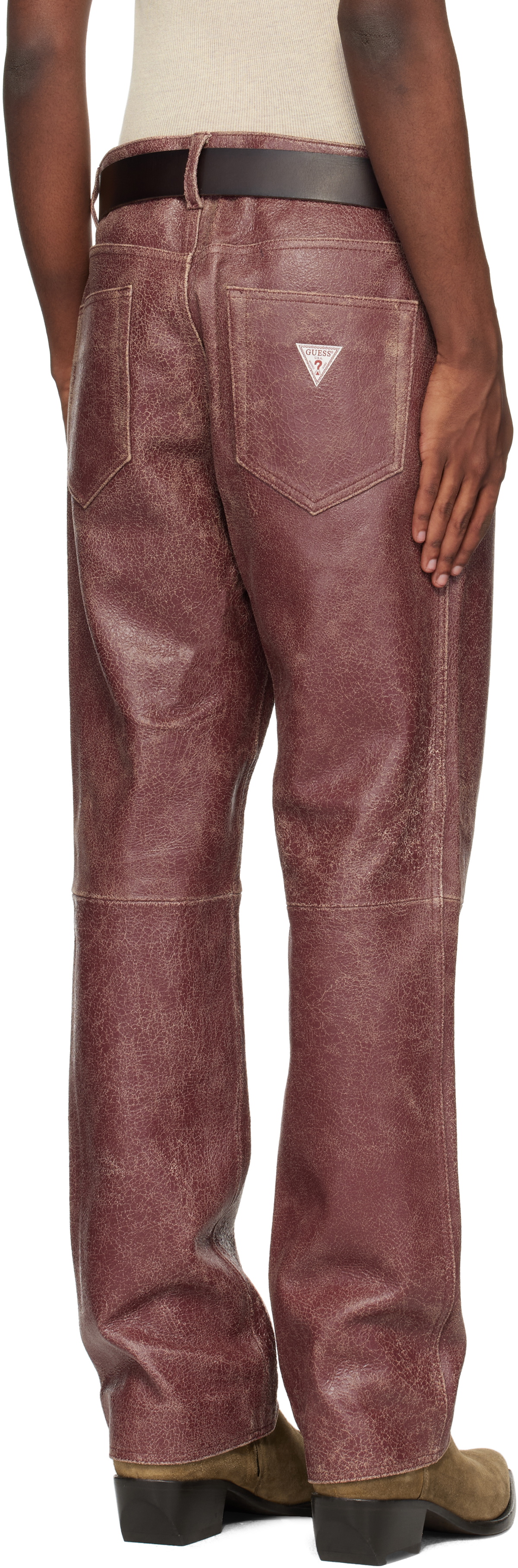 GUESS USA Burgundy Crackle Leather Pants