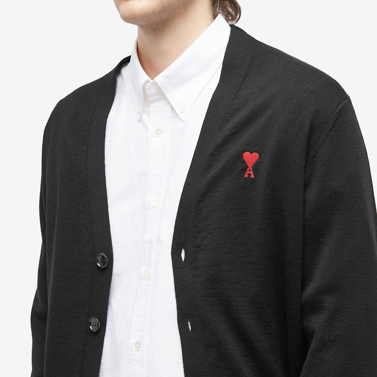 AMI Paris Men's Small A Heart Cardigan in Black