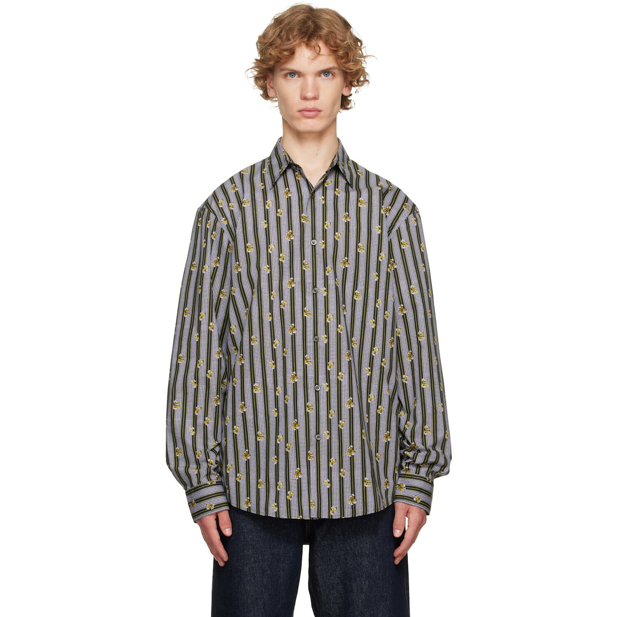 Dries Van Noten Purple & Green Cotton Shirt