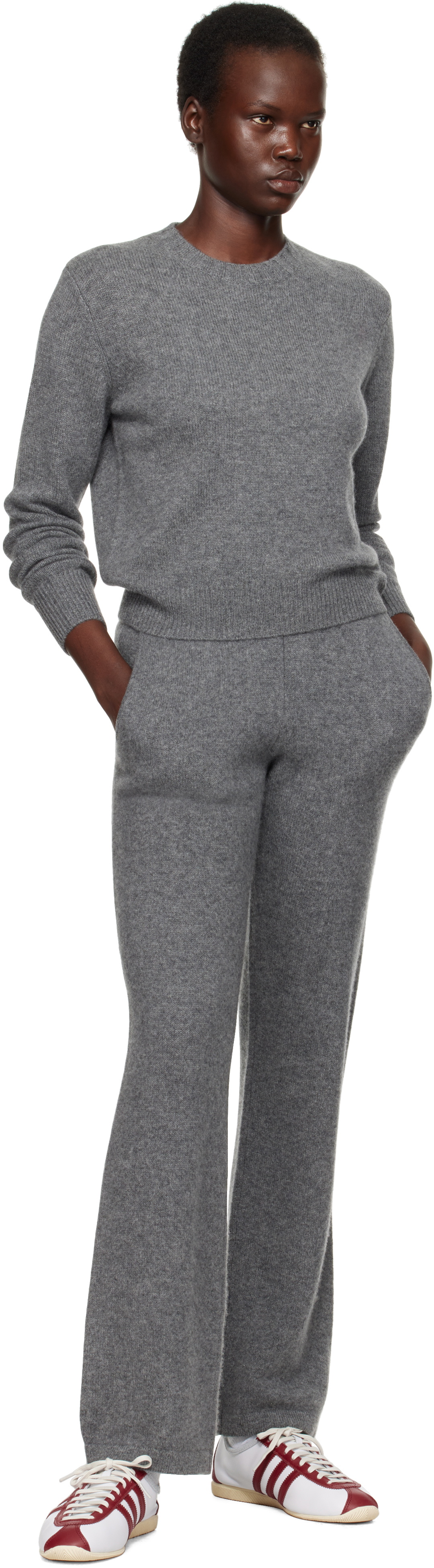 Sporty & Rich Gray 'SRC' Cashmere Crewneck Sweater