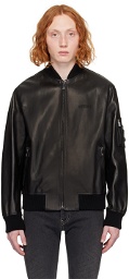 Versace Black Zip Leather Bomber Jacket