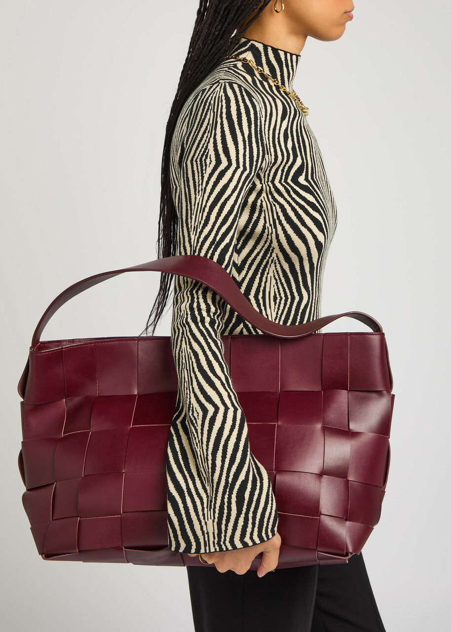 ST. Agni Woven Large Leather Tote - Plum - One Size
