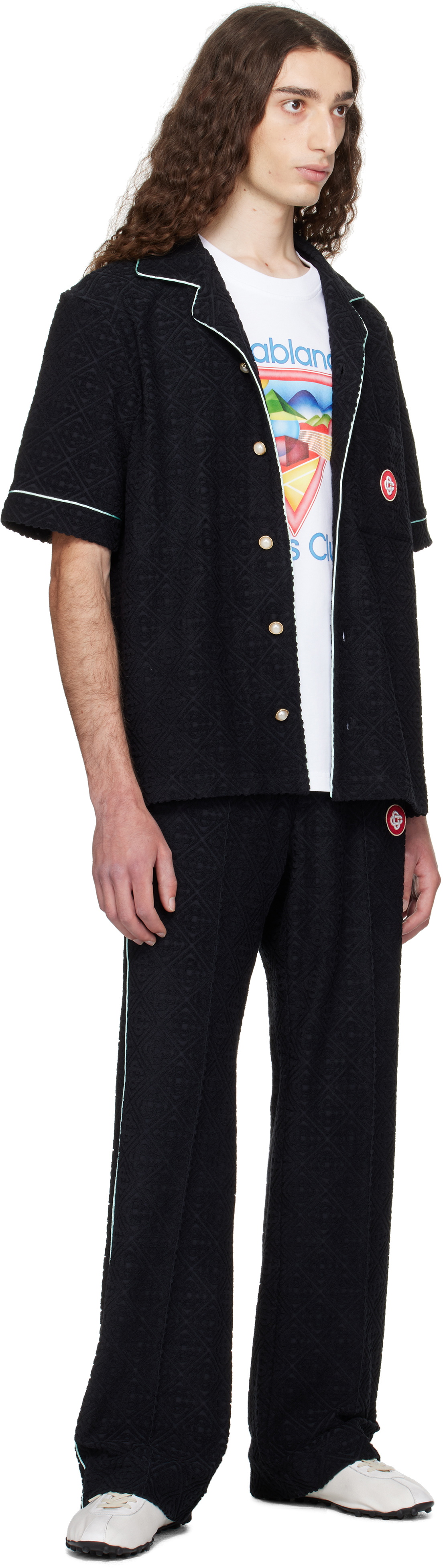 Casablanca Black Monogram Jacquard Towelling Short Sleeve Shirt