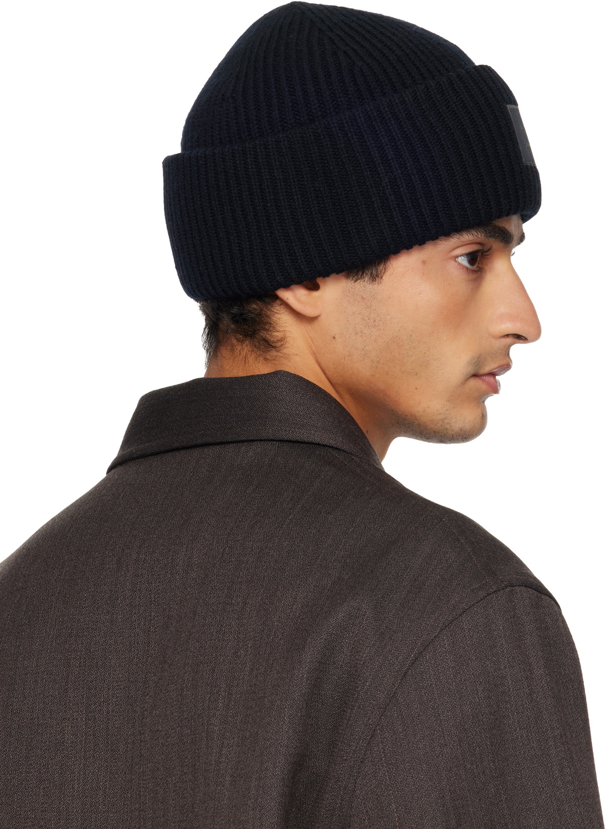 Acne Studios Black Ribbed Face Logo Beanie
