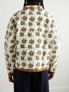 Story mfg. - Mineral Floral-Print Quilted Organic Cotton-Poplin Half-Zip Sweatshirt - Green