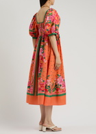 Farm Rio Fruit Garden Printed Cotton Midi Dress Orange