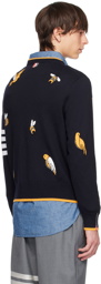 Thom Browne Navy Birds And Bees Half Drop Sweater