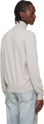 BOSS Gray Cotton Cashmere Knitted Logo Patch Sweatshirt