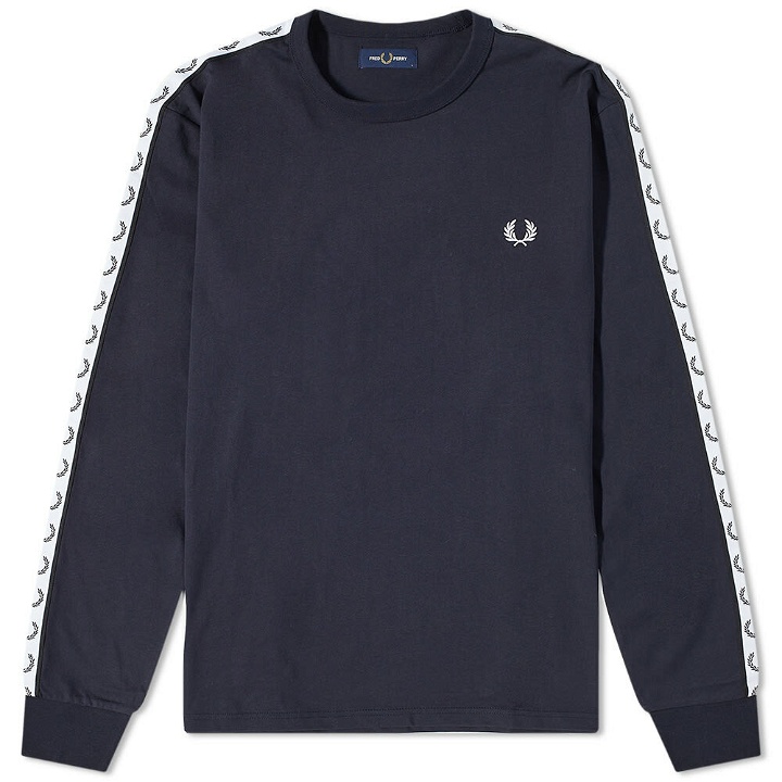Photo: Fred Perry Authentic Men's Long Sleeve Taped Logo T-Shirt in Navy