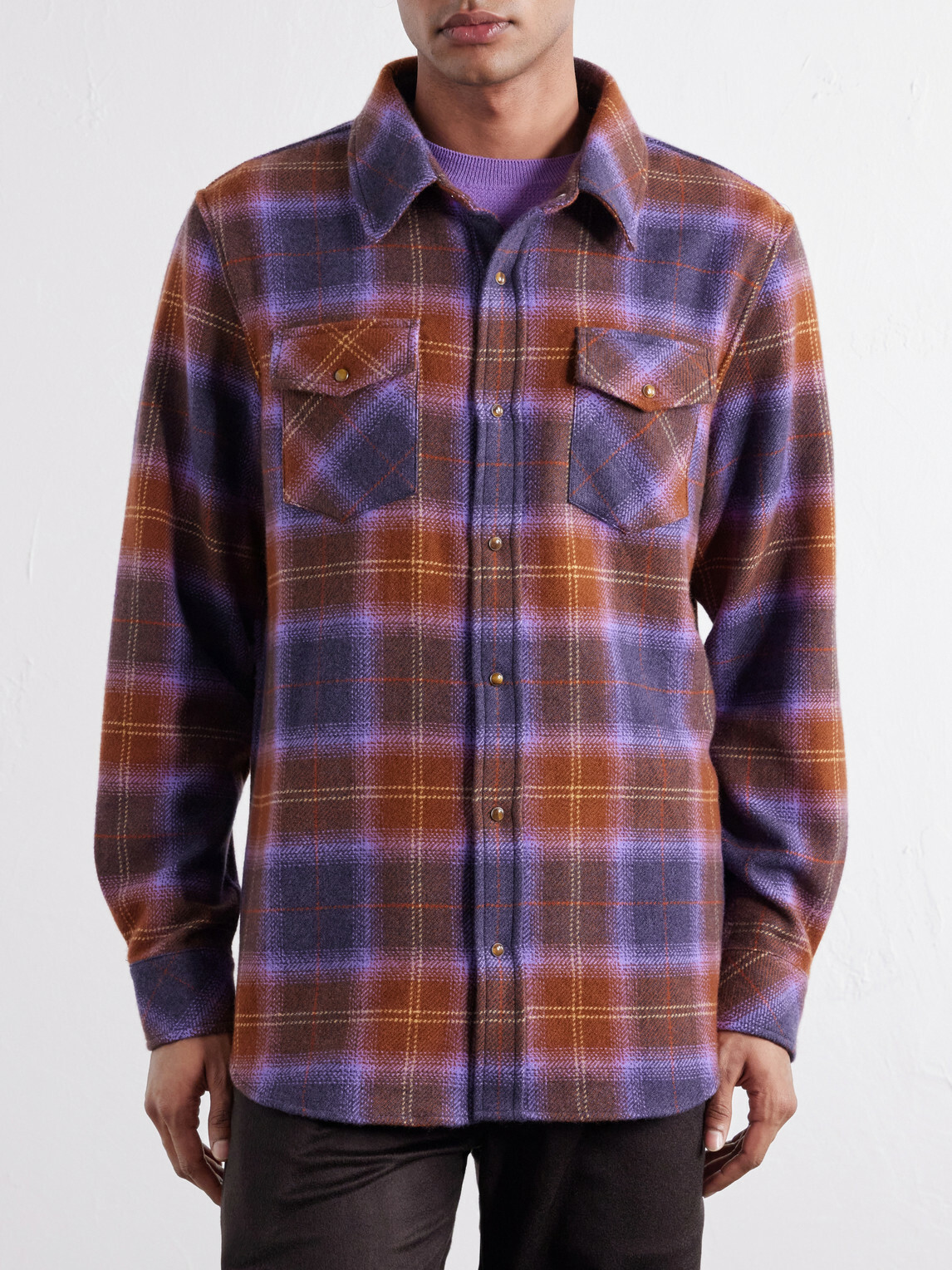 God's True Cashmere - Tartan Cashmere-Flannel Shirt - Purple