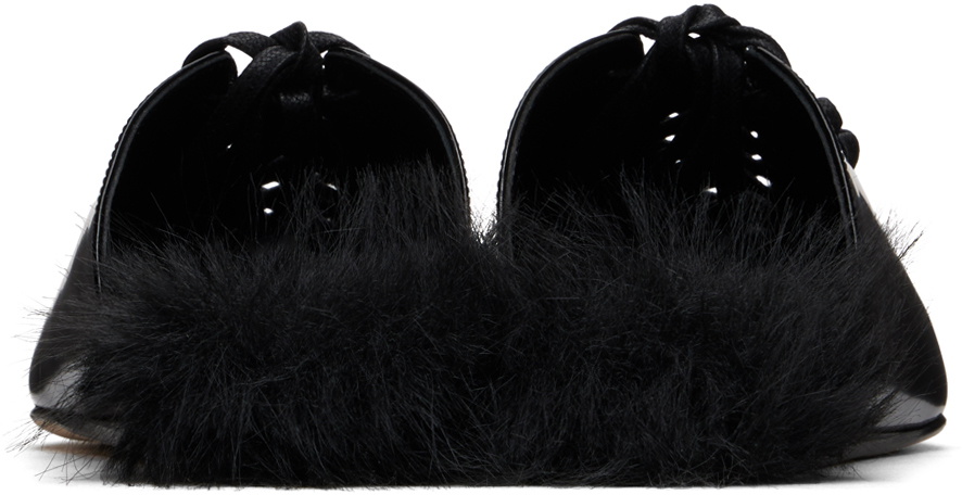 Simone Rocha Black Pointed-Toe Faux-Fur Slippers