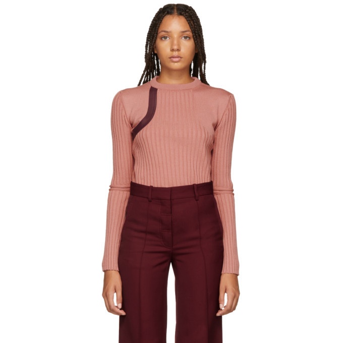 Nina Ricci Pink Leather-Trimmed Sweater Nina Ricci