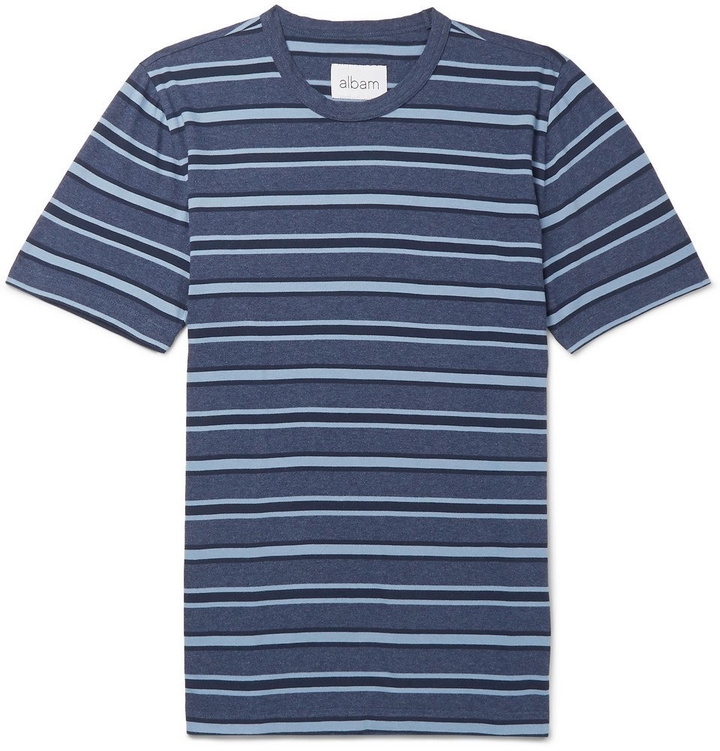 Photo: Albam - Striped Cotton-Jersey T-Shirt - Men - Navy