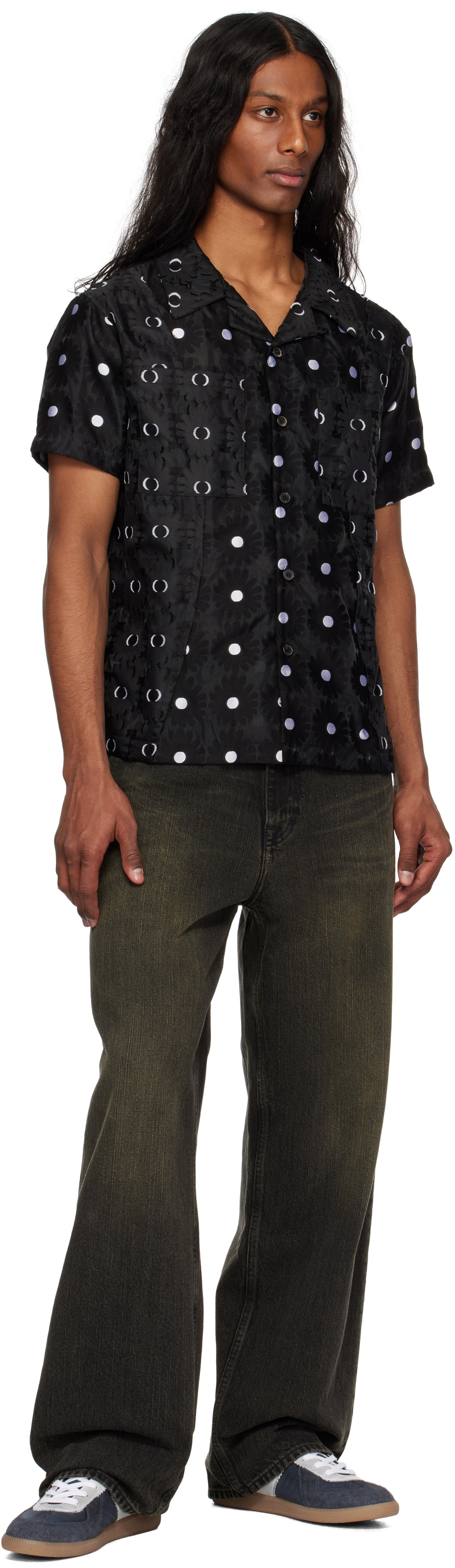 Andersson Bell Black Half Sheer Flower Shirt