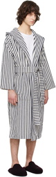 Tekla Off-White & Navy Terry Hooded Bathrobe