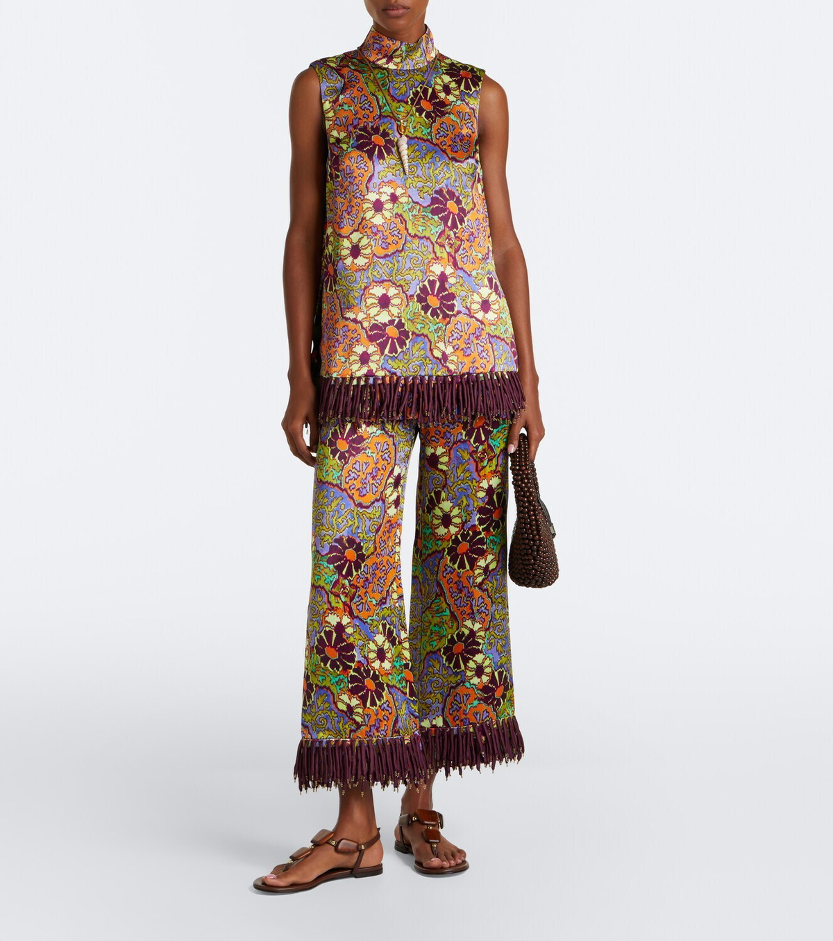 Alémais Joanna fringed printed wide-leg pants