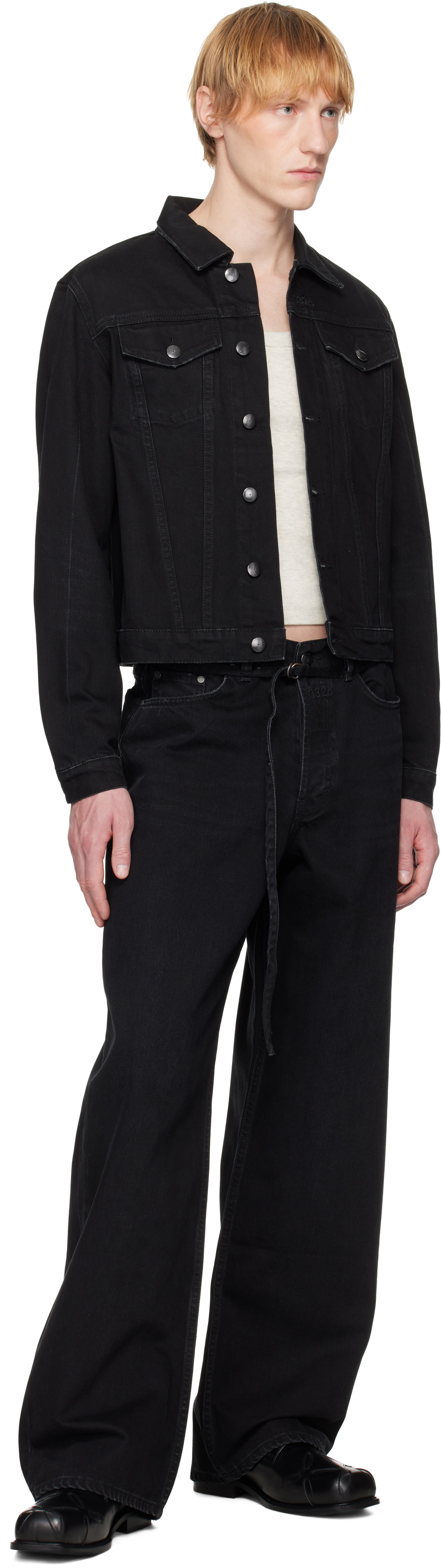 032c Black Down To Earth Wide Leg Jeans
