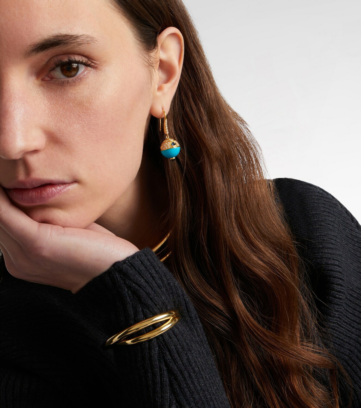 Marina B 18kt gold (750/1000) earrings with turquoise, sapphire, and diamonds