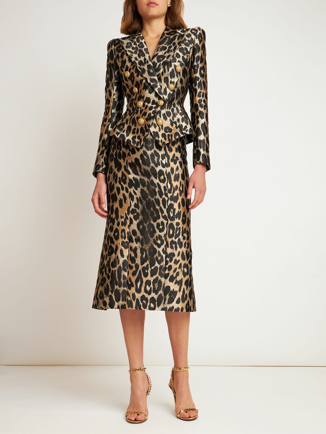 Balmain Leopard Print Pencil Midi Skirt Balmain