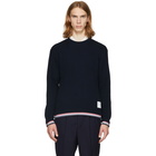 Thom Browne Navy Chunky Crewneck Stripe Sweater