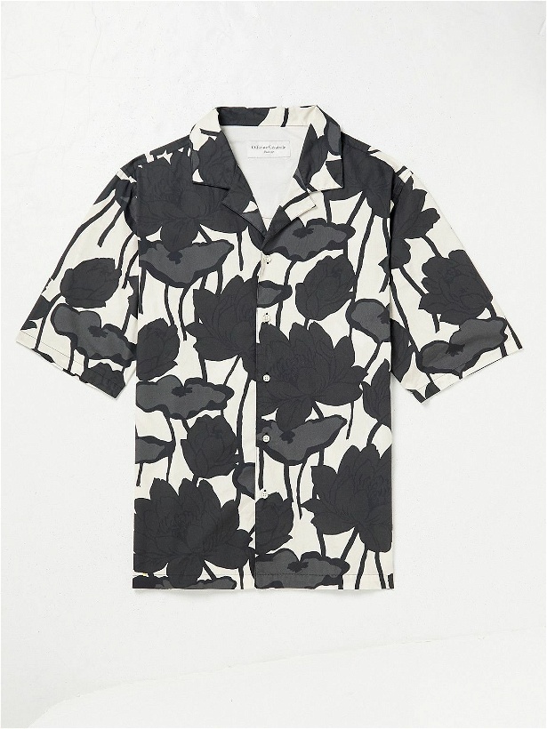 Photo: Officine Générale - Eren Camp-Collar Floral-Print Cotton-Poplin Shirt - Gray