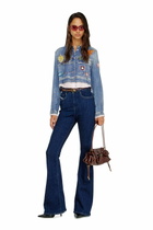 Diesel Cropped satin shirt with trompe-l'oeil denim print - Shirts - Woman -