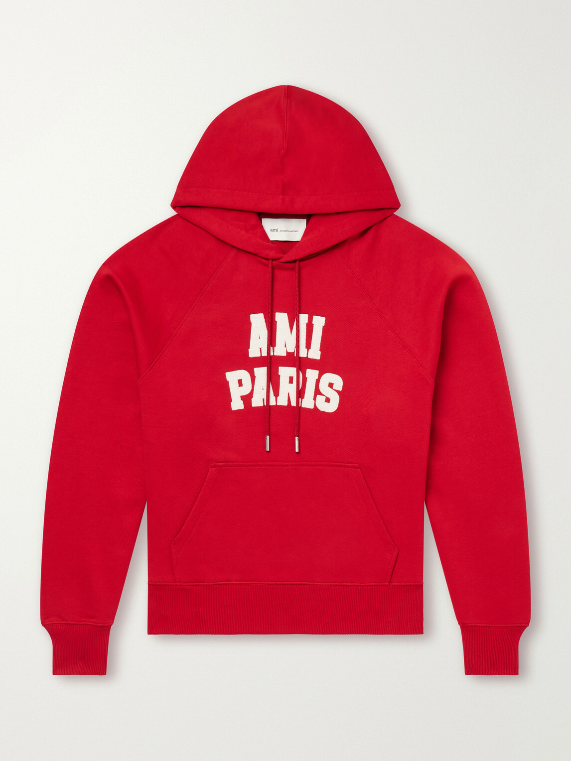 AMI PARIS - Logo-Embroidered Organic Cotton-Fleece Hoodie - Red