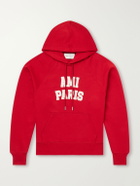 AMI PARIS - Logo-Embroidered Organic Cotton-Fleece Hoodie - Red