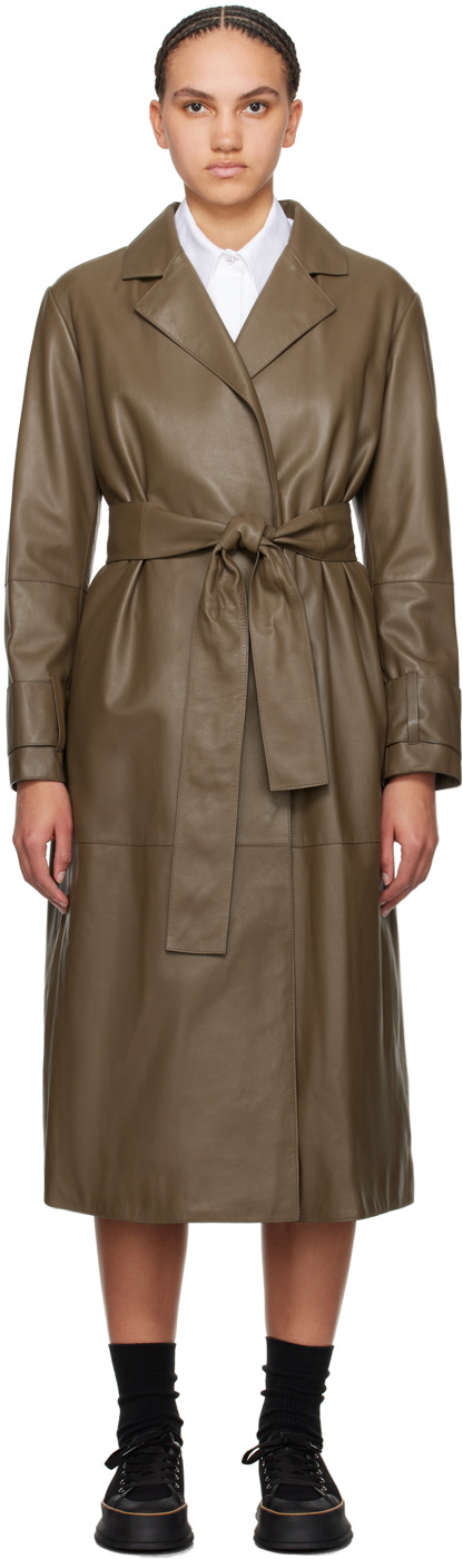BOSS Brown Belted Leather Coat BOSS