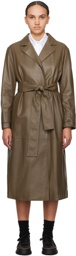 BOSS Brown Belted Leather Coat