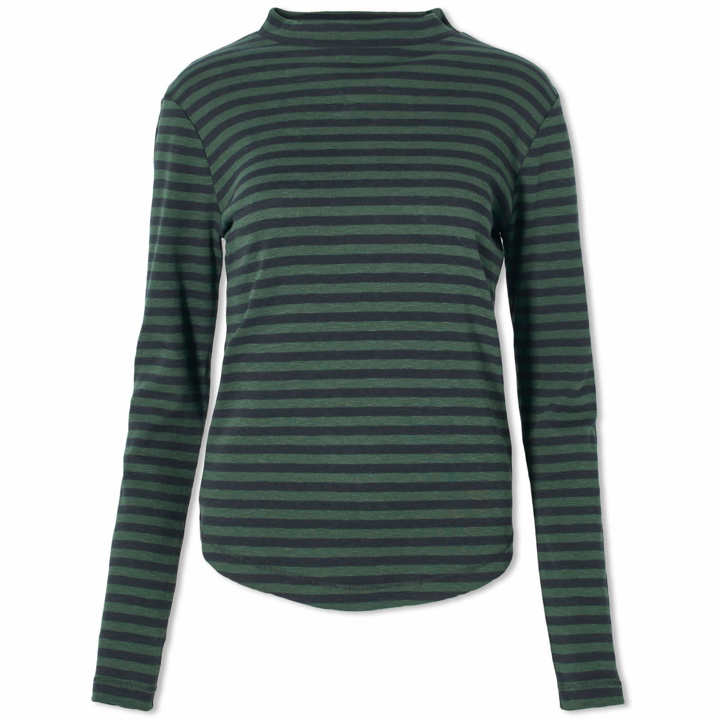 Photo: YMC Women's High Neck Rains Long Sleeve T-Shirt in Green-Black