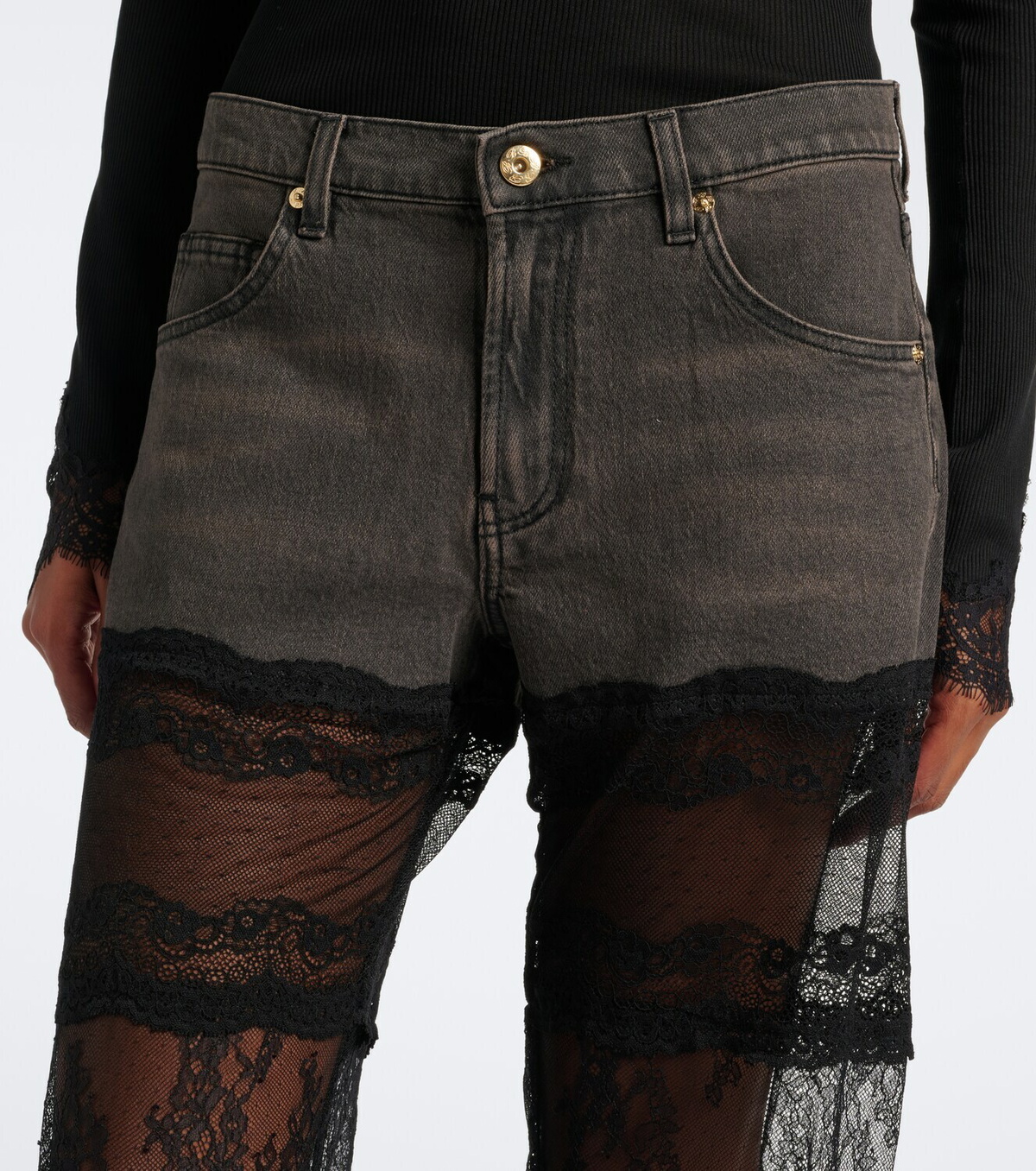 Blumarine Lace-trimmed wide-leg jeans