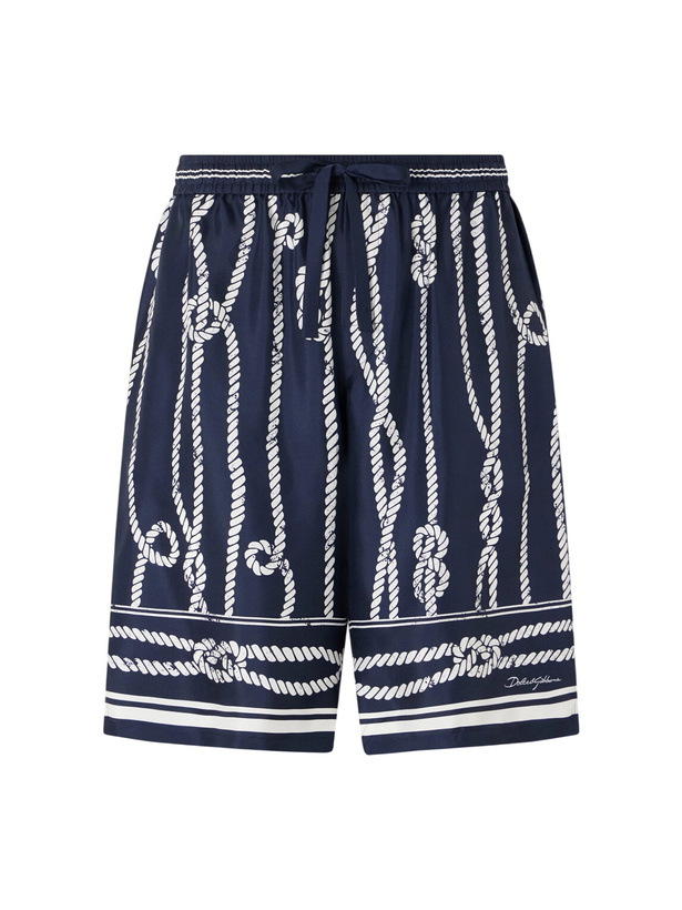 Photo: Dolce&Gabbana - Marina Straight-Leg Printed Silk-Twill Drawstring Shorts - Blue