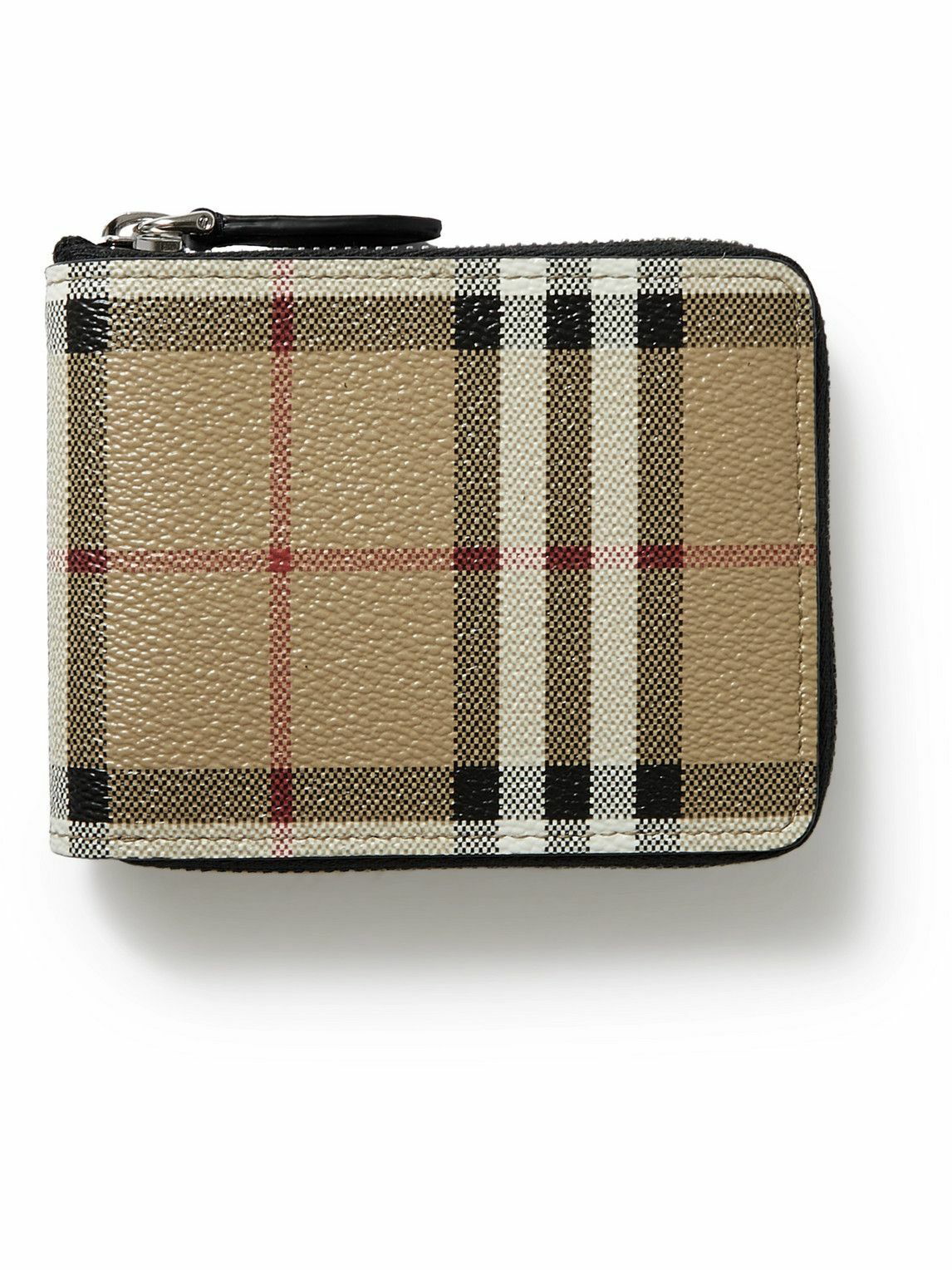 Burberry - Leather-Trimmed Checked Coated-Canvas Wallet Burberry